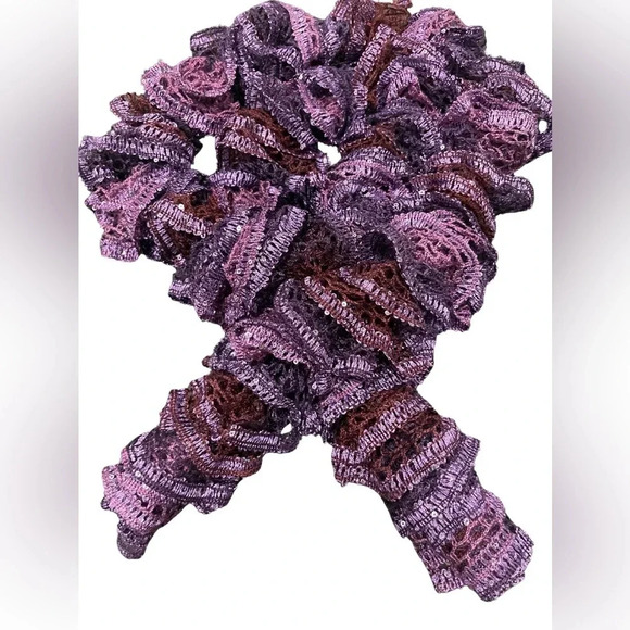 Skinny purple crocheted scarf w/hand sewn sparkles. 70” long/4” wide. Boutique. - Picture 2 of 5